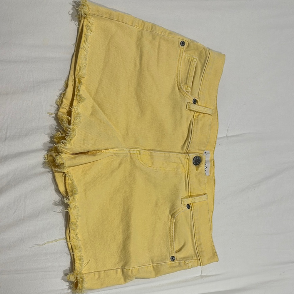 LOFT Yellow Frayed Hem Shorts